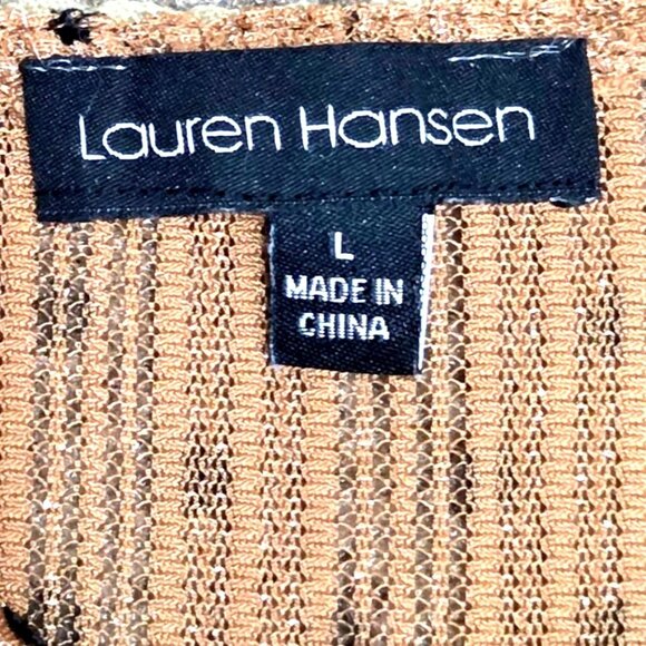 Lauren Hansen Metallic Polka Dot Sheer Blouse L Brown/Black Long Sleeve Babydoll - Picture 5 of 6